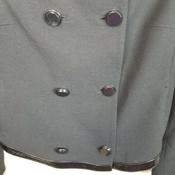 Elie Tahari Womens Virgin Wool Blazer Leather Trim Size 6 Classic Dark Academia - Picture 3 of 9